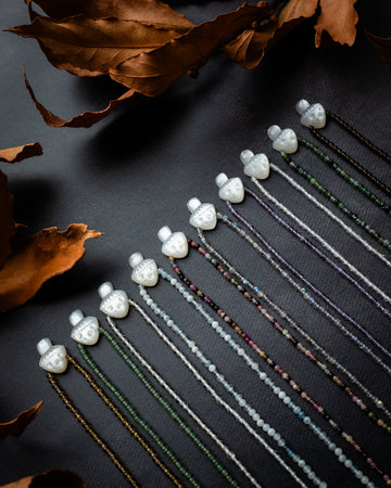 White Moonstone Hand Carved Toadstool Beaded Necklace