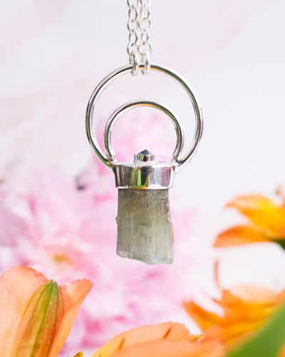 Aquamarine & Blue Topaz Moon Bail Sterling Silver Necklace