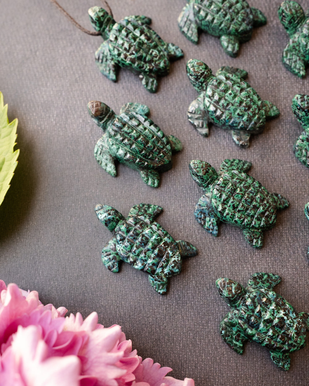 Small Rainbow Chrysocolla Hand Carved Leatherback Sea Turtle Necklace - The Healing Pear