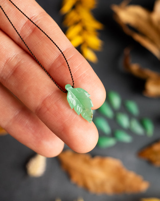 Chrysoprase Hand Carved Vegan Silk Leaf Necklace - The Healing Pear