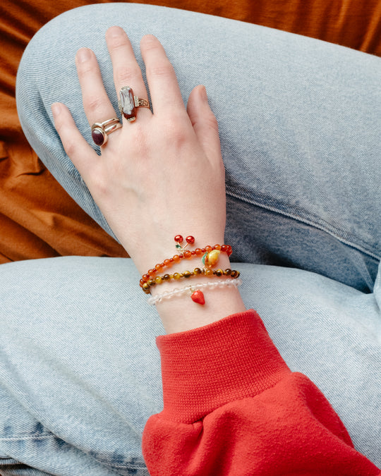 Enamel Mango & Gemstone Beaded Bracelet - The Healing Pear