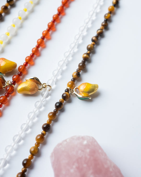 Enamel Mango & Gemstone Beaded Bracelet - The Healing Pear