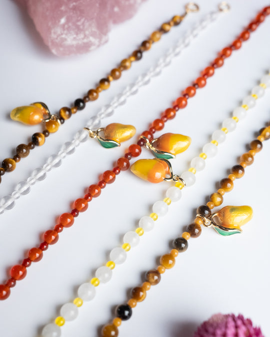 Enamel Mango & Gemstone Beaded Bracelet - The Healing Pear