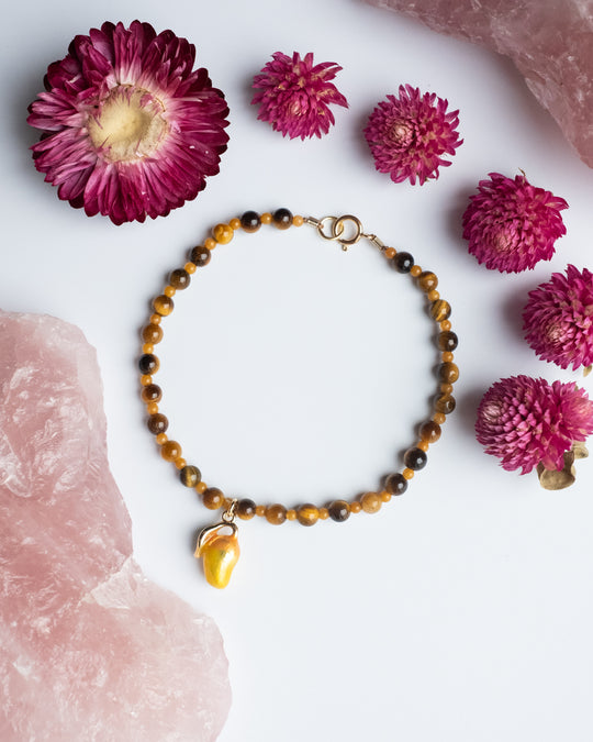 Enamel Mango & Gemstone Beaded Bracelet - The Healing Pear