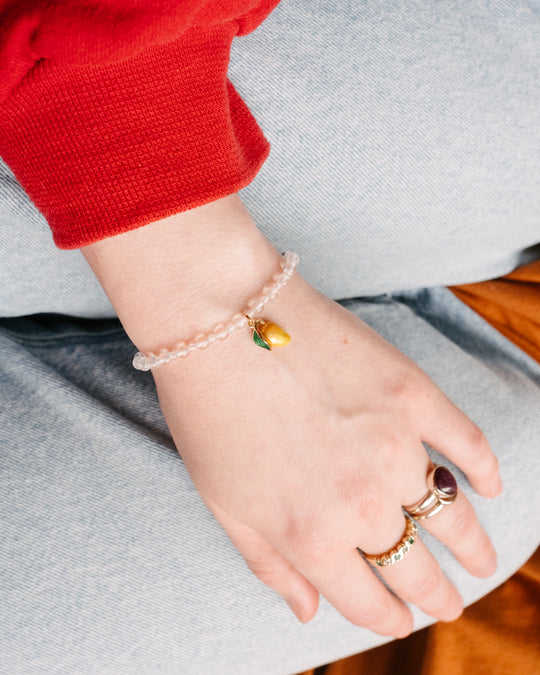 Enamel Mango & Gemstone Beaded Bracelet - The Healing Pear
