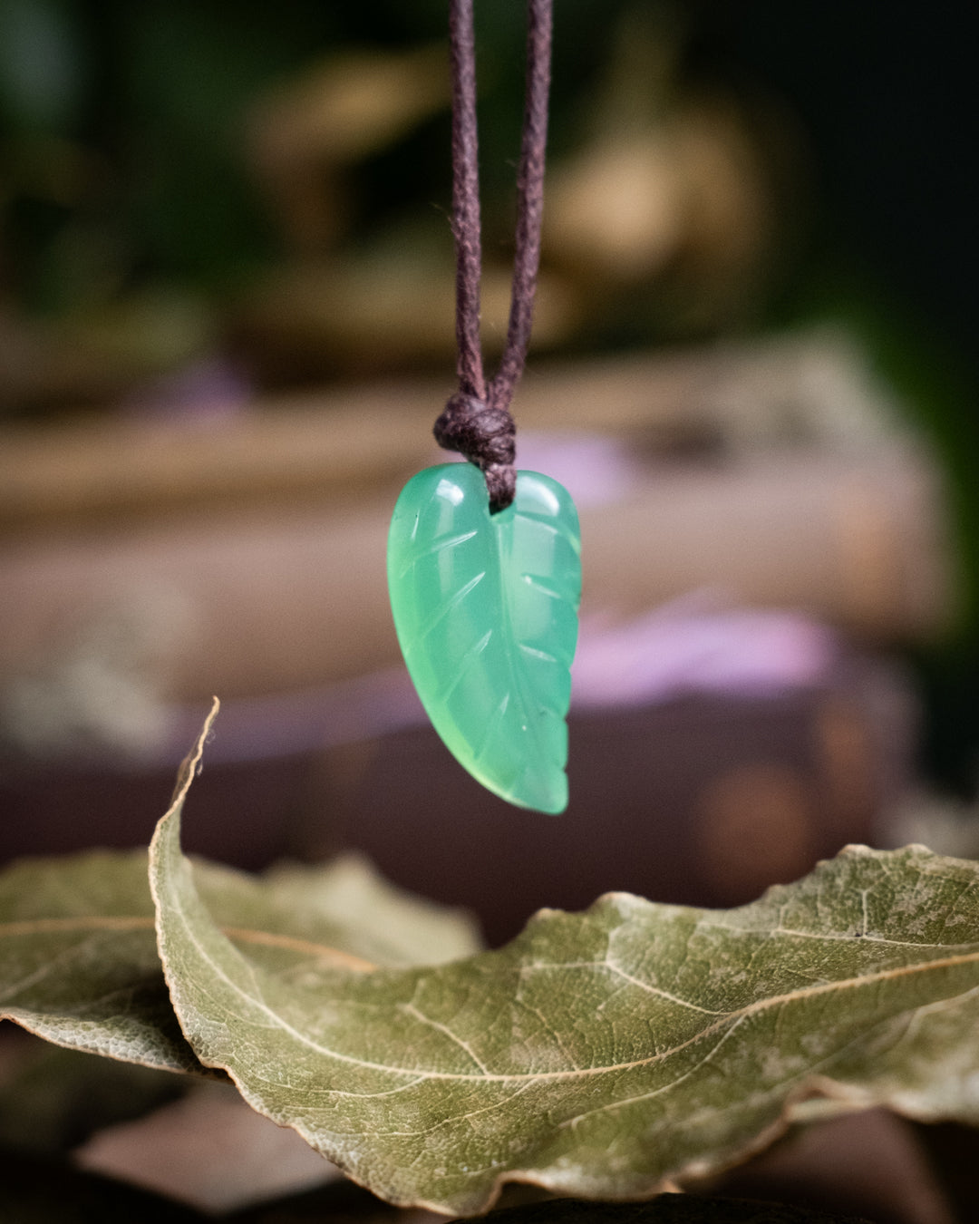 Mixed Gemstone Hand Carved Leaf Necklace - The Healing Pear