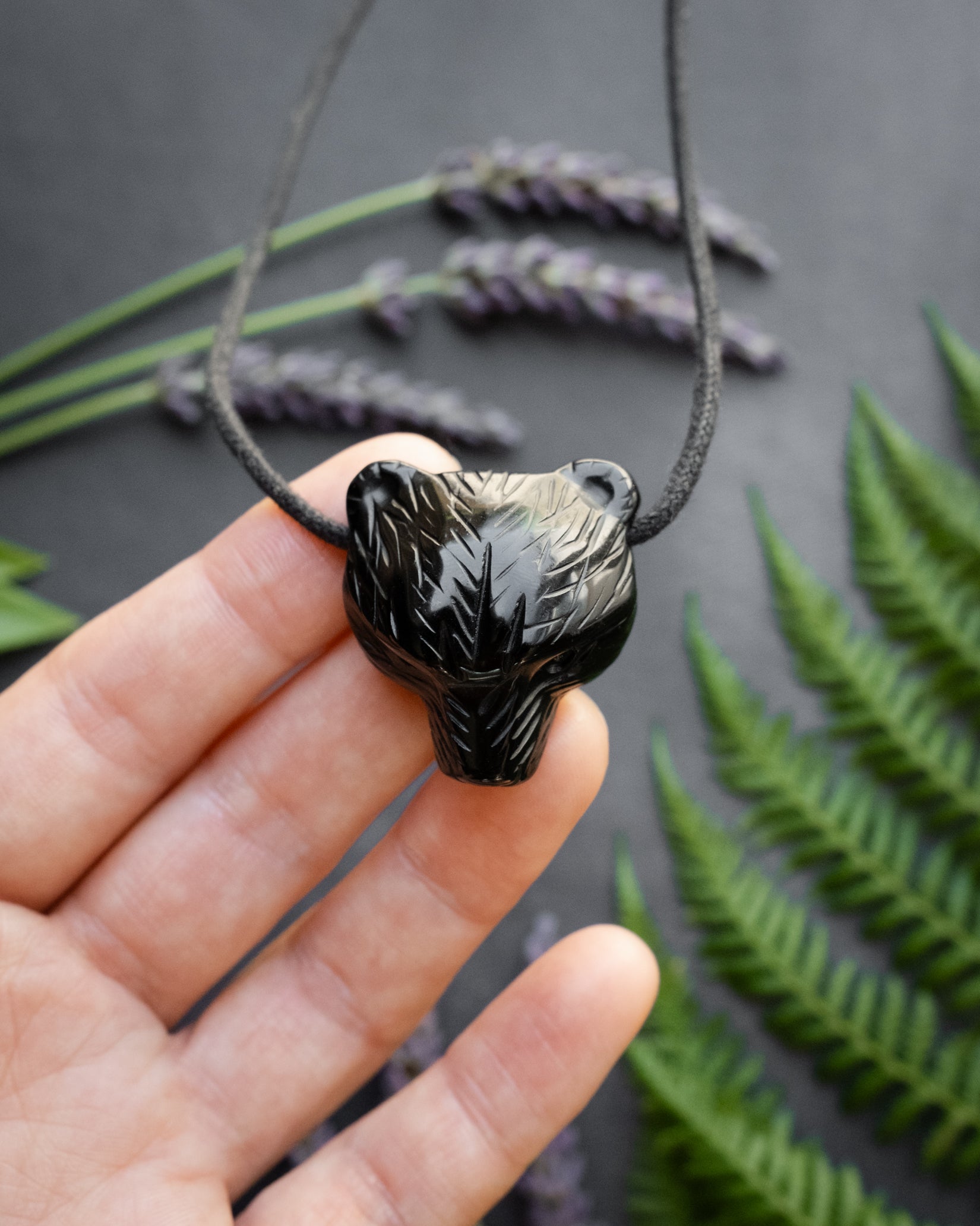Obsidian Hand Carved Bear Necklace - The Healing Pear
