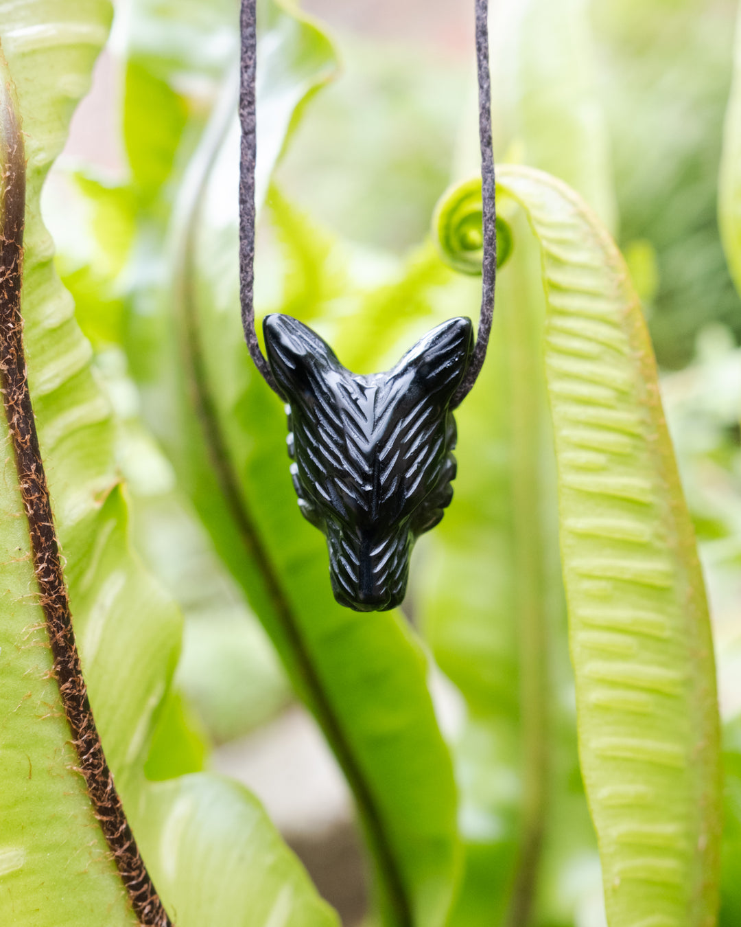 Small Obsidian Hand Carved Wolf Necklace - The Healing Pear