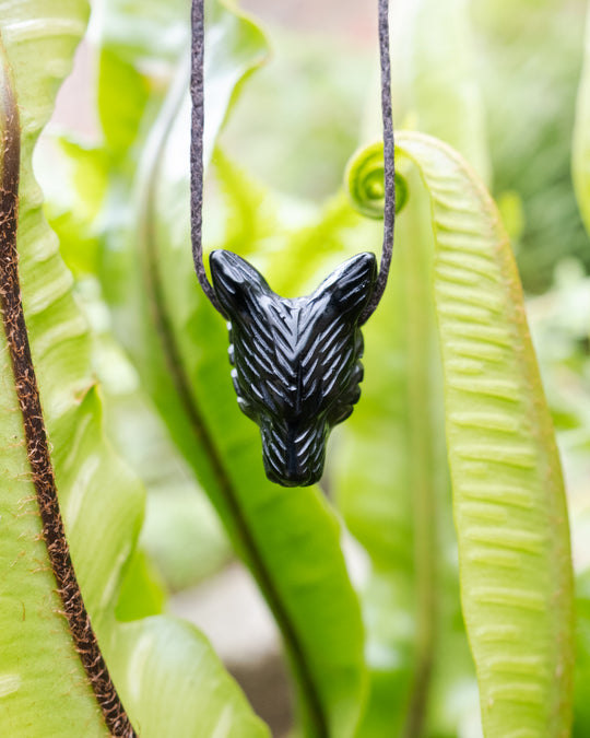 Small Obsidian Hand Carved Wolf Necklace - The Healing Pear