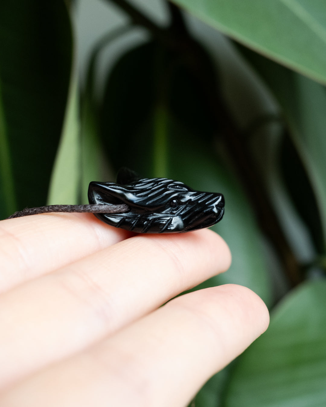 Small Obsidian Hand Carved Wolf Necklace - The Healing Pear