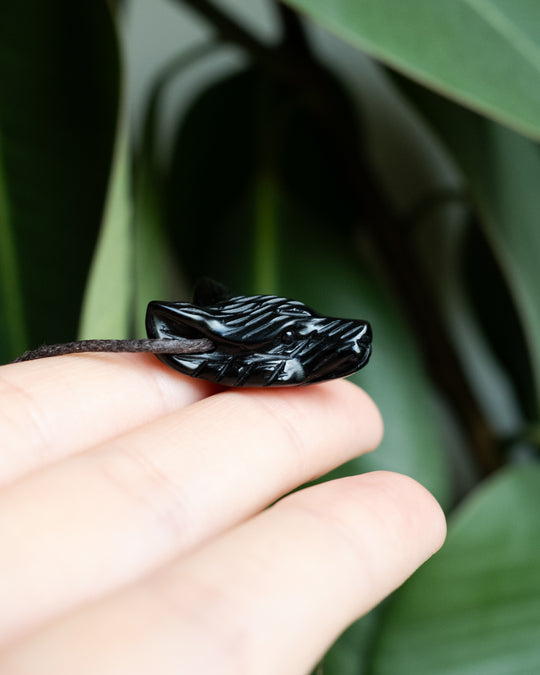 Small Obsidian Hand Carved Wolf Necklace - The Healing Pear