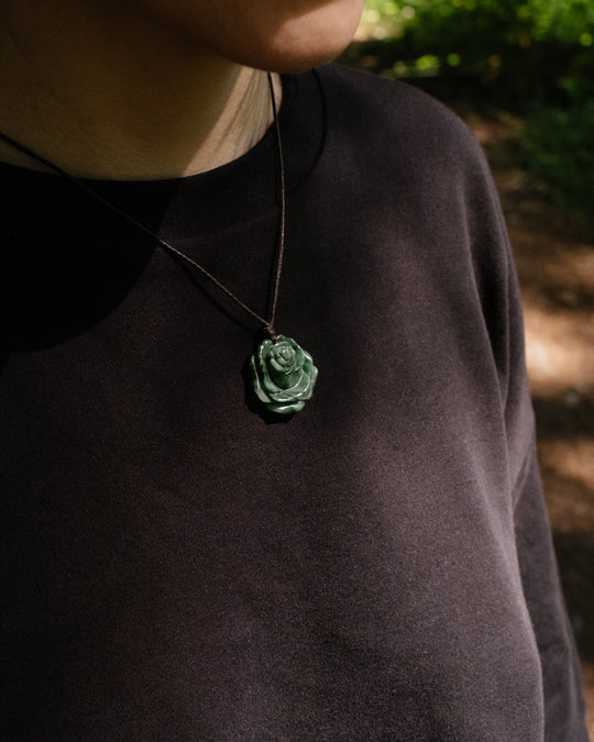African Jade Hand Carved Rose Necklace - The Healing Pear
