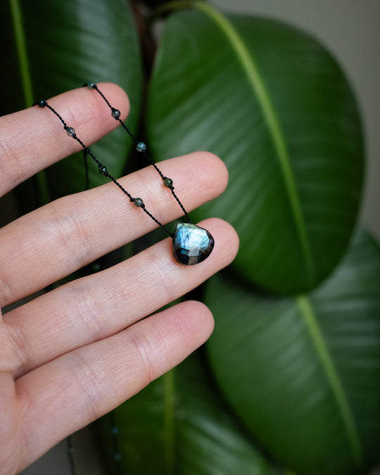 Labradorite / Amethyst / Black Onyx Hand Knotted Beaded Necklace - The Healing Pear