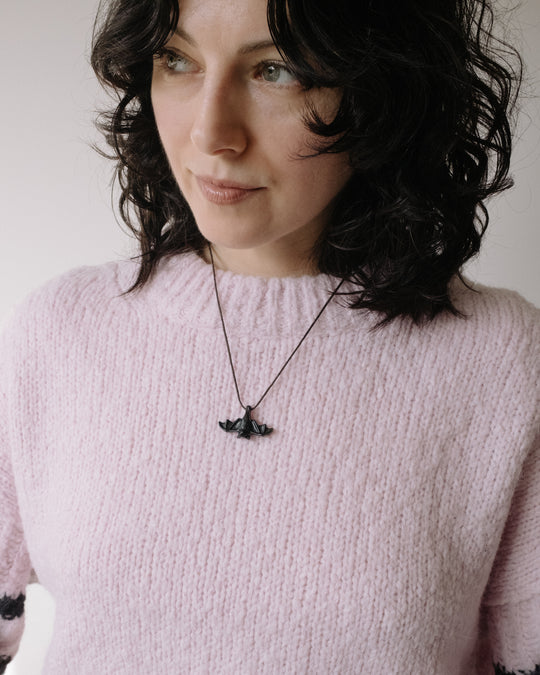 Obsidian Hand Carved Bat Necklace