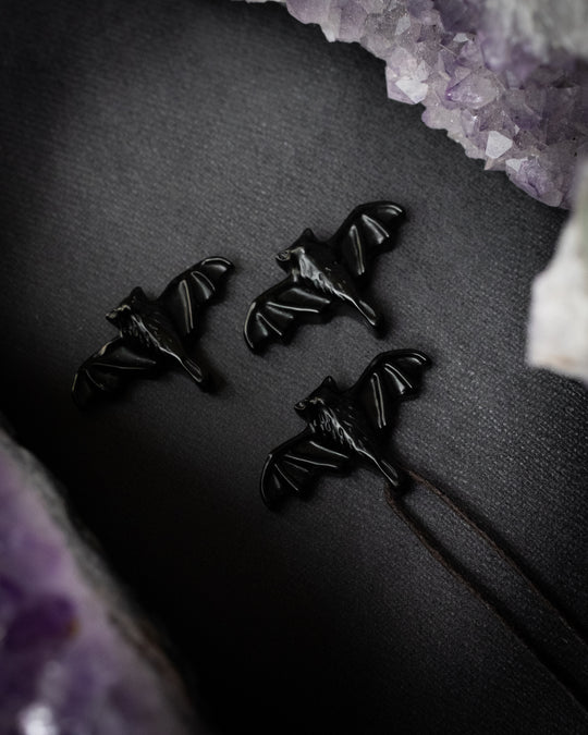 Obsidian Hand Carved Bat Necklace