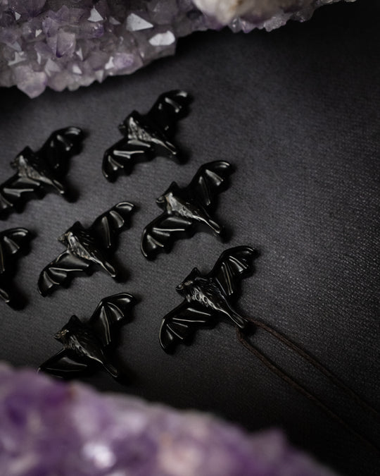 Obsidian Hand Carved Bat Necklace