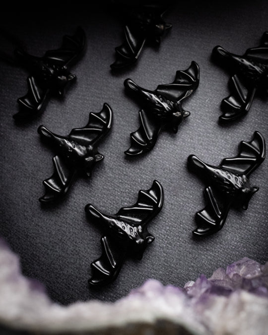 Obsidian Hand Carved Bat Necklace