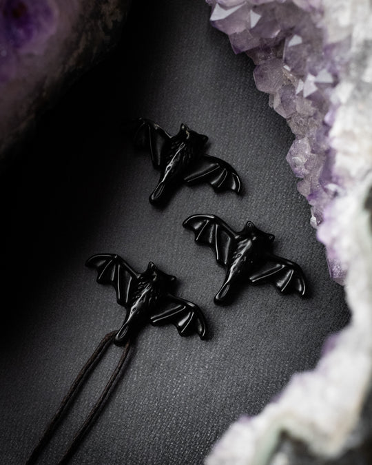 Obsidian Hand Carved Bat Necklace