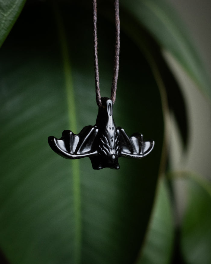 Obsidian Hand Carved Bat Necklace - The Healing Pear