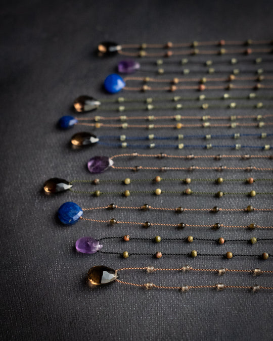 Smoky Quartz / Amethyst / Lapis Lazuli Gemstone Beaded Necklace - The Healing Pear