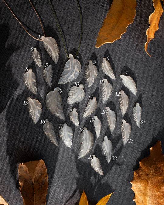 Black Moonstone Hand Carved Vegan Silk Leaf Necklace - The Healing Pear