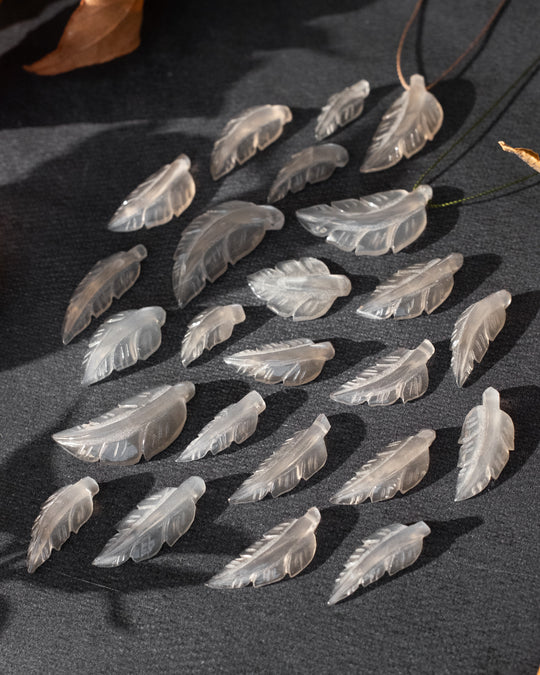 Black Moonstone Hand Carved Vegan Silk Leaf Necklace - The Healing Pear