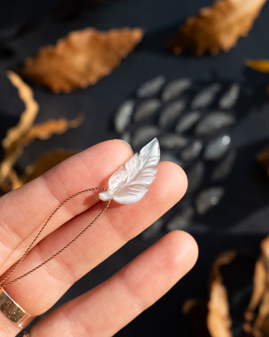 Black Moonstone Hand Carved Vegan Silk Leaf Necklace - The Healing Pear