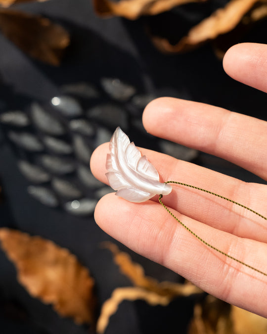 Black Moonstone Hand Carved Vegan Silk Leaf Necklace - The Healing Pear