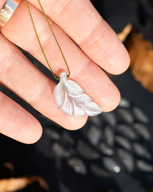 Black Moonstone Hand Carved Vegan Silk Leaf Necklace - The Healing Pear