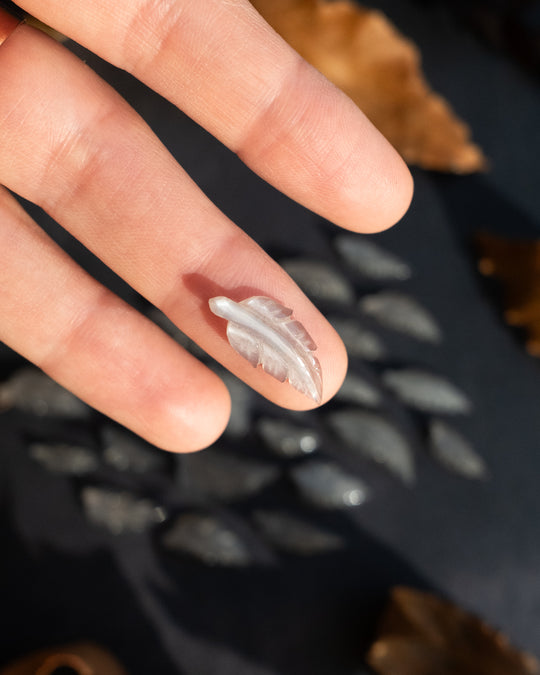 Black Moonstone Hand Carved Vegan Silk Leaf Necklace - The Healing Pear
