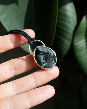 Emerald in Matrix Pebble Sterling Silver Necklace