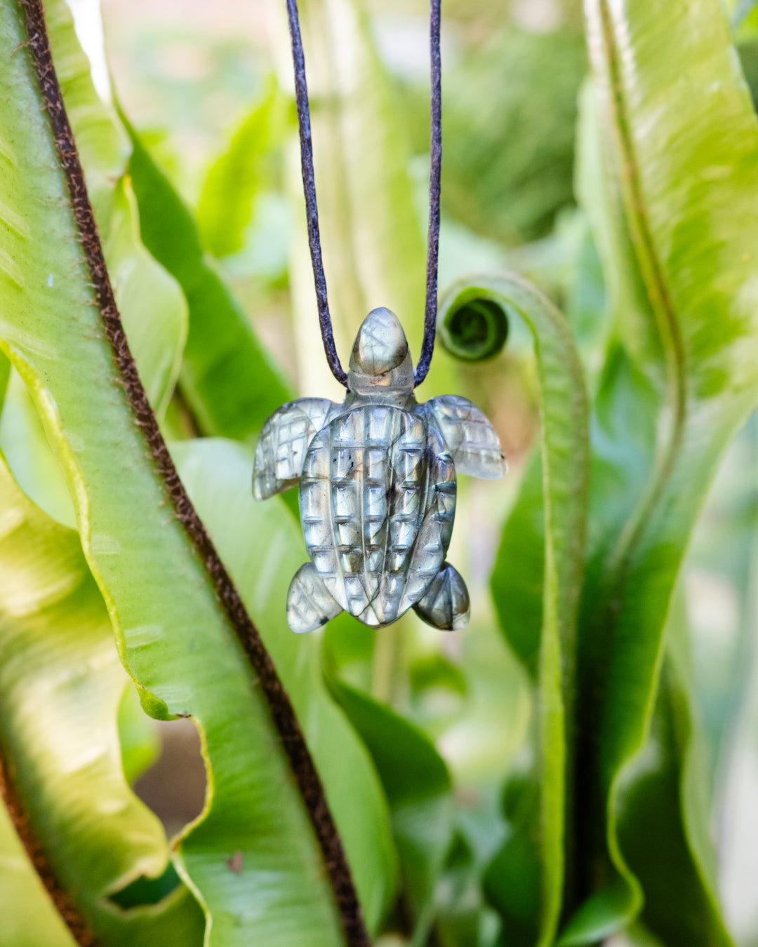 Small Labradorite Hand Carved Leatherback Sea Turtle Necklace - The Healing Pear