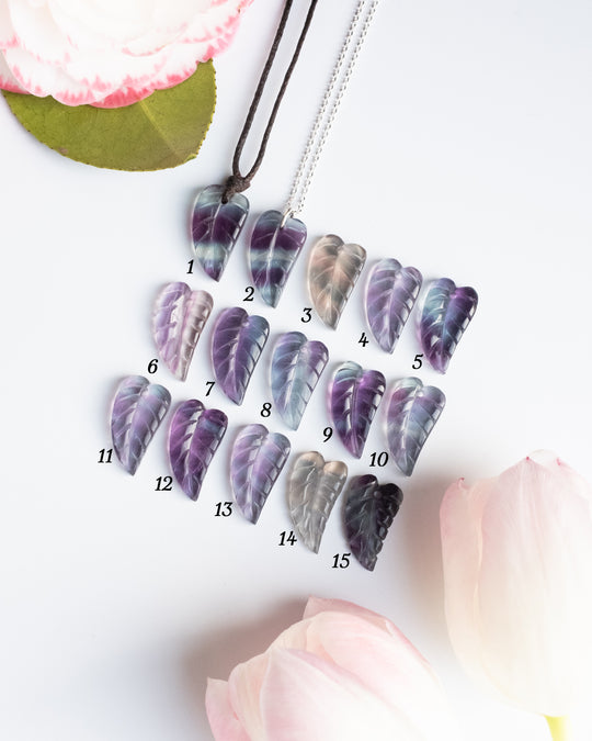 Rainbow Fluorite Hand Carved Leaf Necklace - The Healing Pear
