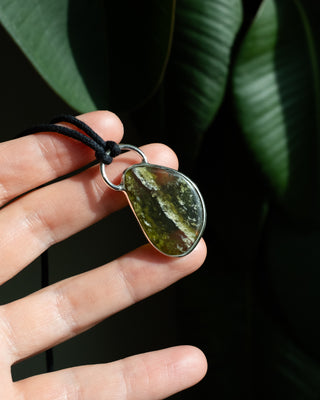 Green Grossular Garnet Pebble Recycled Sterling Silver Necklace