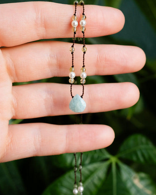 Amazonite / Garnet Gemstone Hand Knotted Beaded Necklace - The Healing Pear