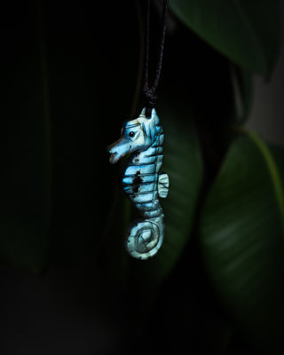 Labradorite Hand Carved Seahorse Necklace