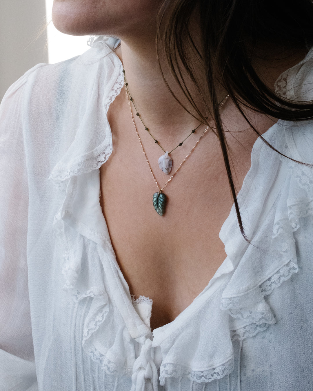Hand Carved Leaf Beaded Necklace - The Healing Pear
