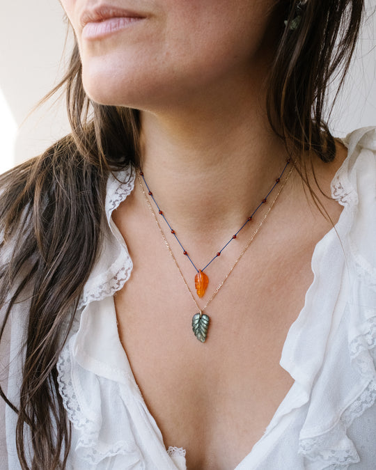 Hand Carved Leaf Beaded Necklace - The Healing Pear