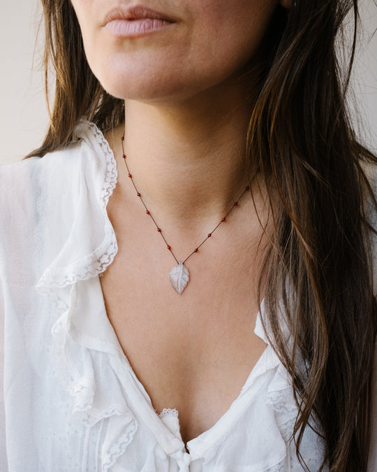 Hand Carved Leaf Beaded Necklace - The Healing Pear
