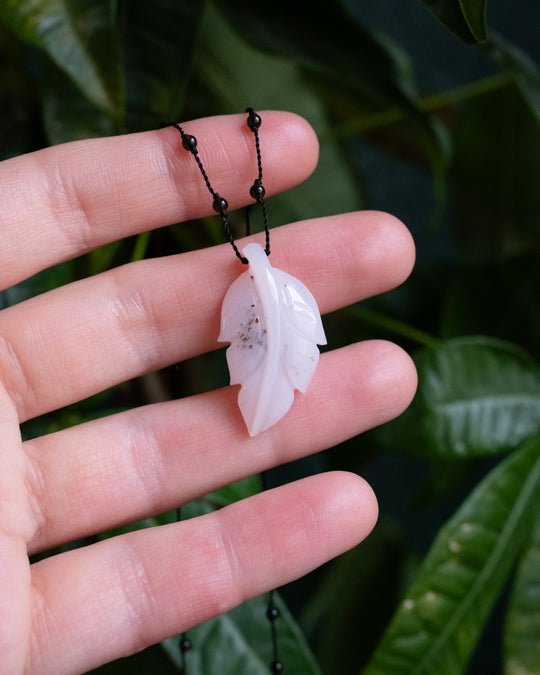 Peruvian Pink Opal Hand Carved Leaf Beaded Necklace - The Healing Pear