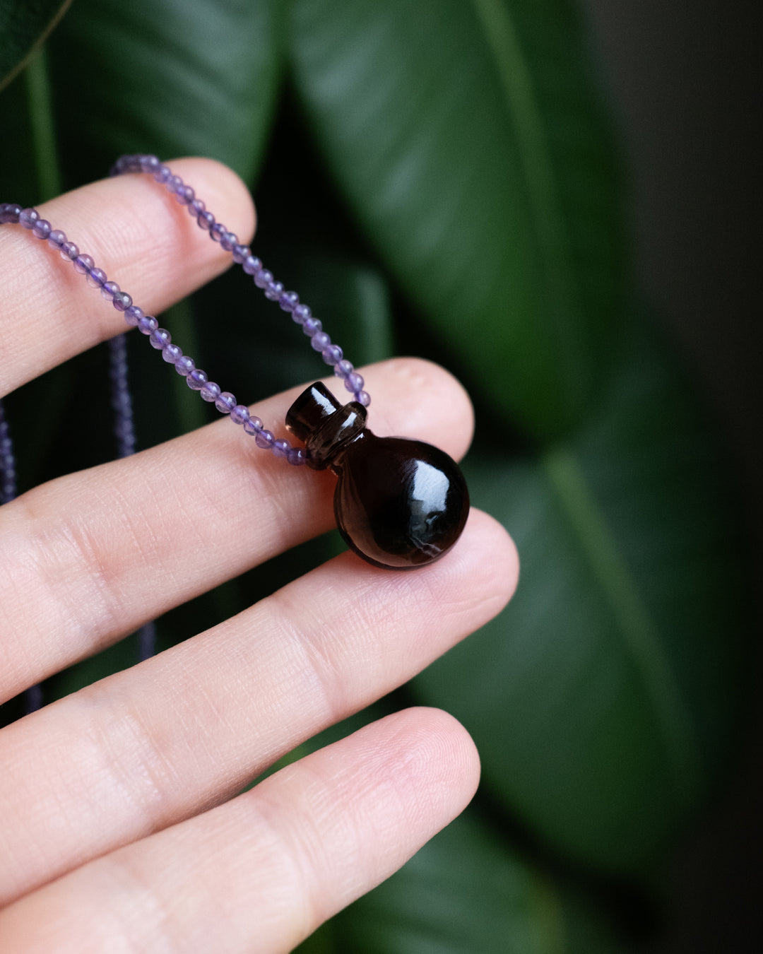 Potion for Rooted Wisdom: Amethyst & Smoky Quartz Beaded Necklace - The Healing Pear