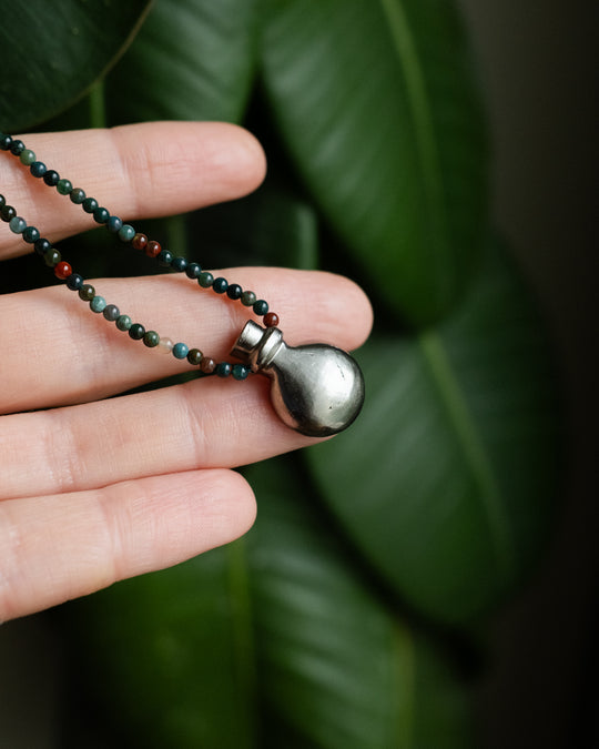 Potion for Strength & Abundance: Pyrite & Bloodstone Beaded Necklace - The Healing Pear