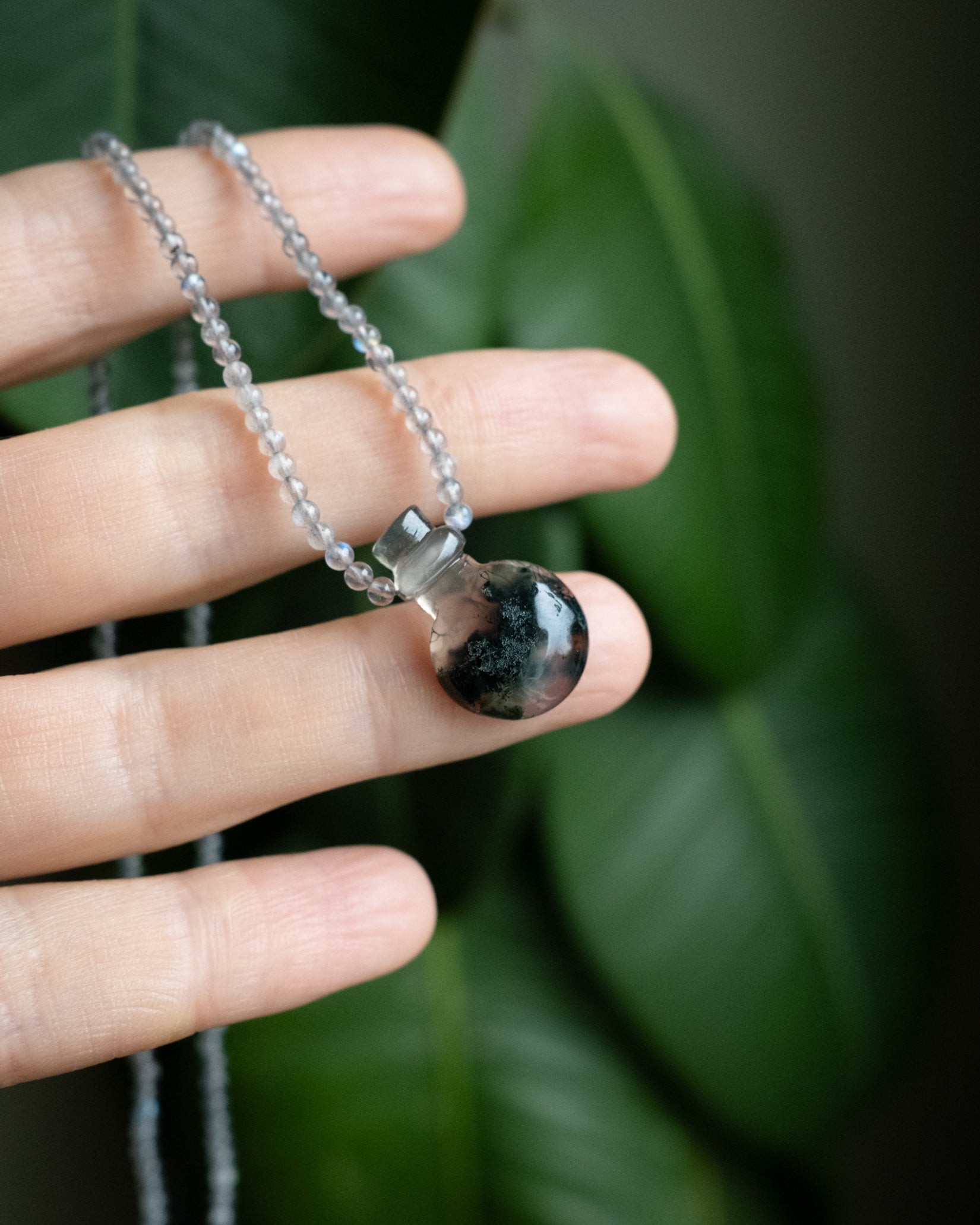 Potion for Woodland Dreaming: Moss Agate & Labradorite Beaded Necklace - The Healing Pear