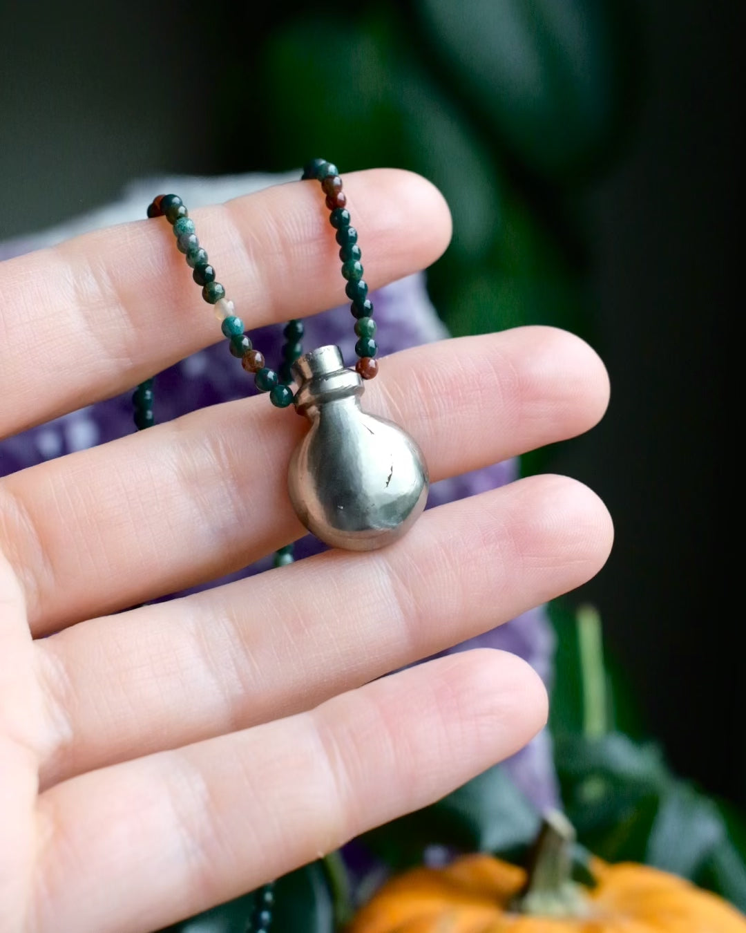 Potion for Strength & Abundance: Pyrite & Bloodstone Beaded Necklace