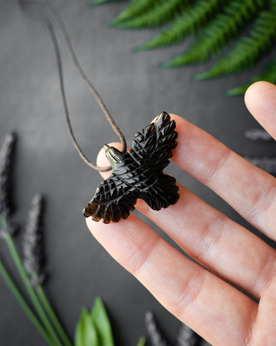 Small Obsidian Hand Carved Raven Necklace - The Healing Pear