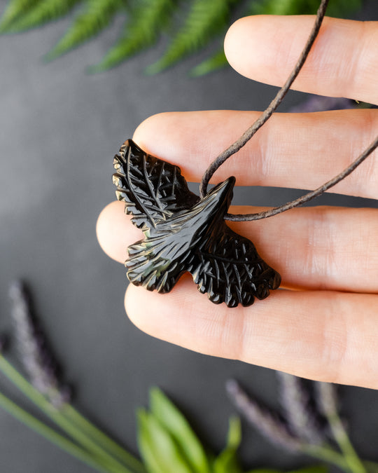Small Obsidian Hand Carved Raven Necklace - The Healing Pear