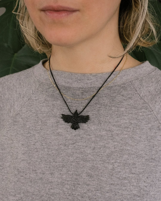 Small Obsidian Hand Carved Raven Necklace - The Healing Pear