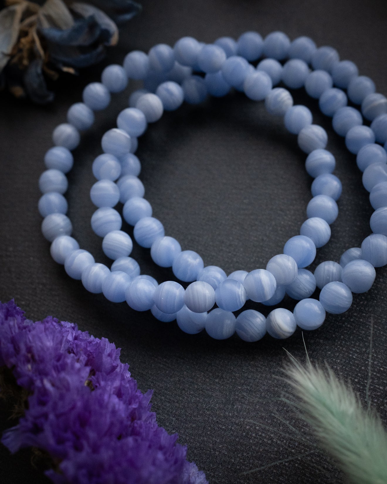 Stretch Bracelet  6mm Beads (Lace Agate - Blue) – Cherry Tree