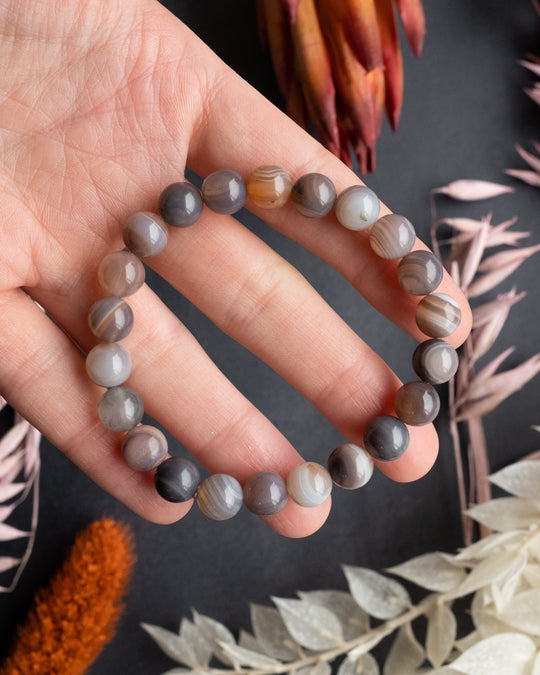 Botswana Agate Round Bead Bracelet - The Healing Pear