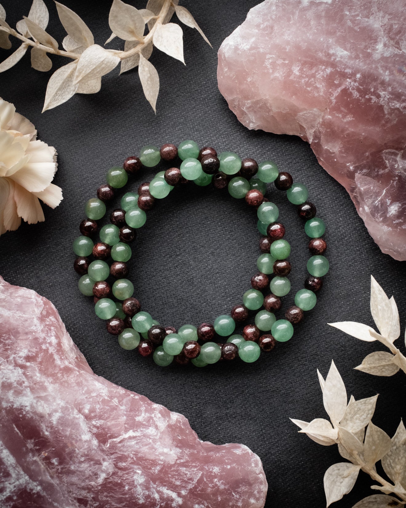 Garnet & Aventurine Round Bead Bracelet 6mm - The Healing Pear